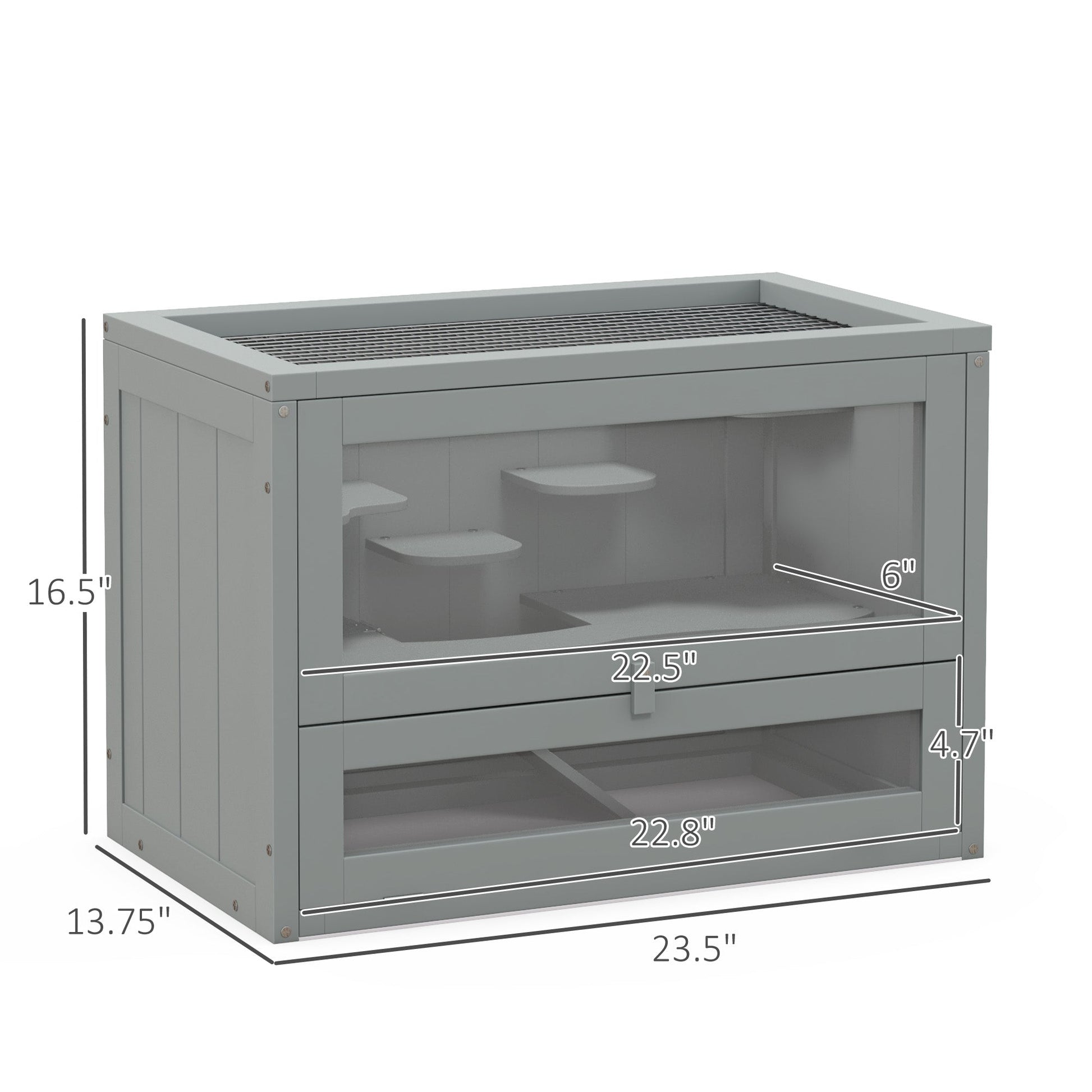 HKM-3919549 2-Level Gray Hamster Cage with Openable Roof, Ventilation, and Ramp Access