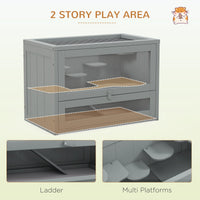 HKM-3919549 2-Level Gray Hamster Cage with Openable Roof, Ventilation, and Ramp Access