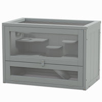 HKM-3919549 2-Level Gray Hamster Cage with Openable Roof, Ventilation, and Ramp Access