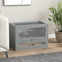 HKM-3919549 2-Level Gray Hamster Cage with Openable Roof, Ventilation, and Ramp Access