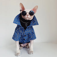 HKM-3920061 Denim Jacket for Hairless Cats with Turtleneck and Cross Necklace, Cotton Fabric