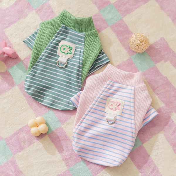 HKM-3920445 Cute Striped Pet Shirts with Belt Loops for Dogs and Cats - Soft, Breathable Knitted Fabric