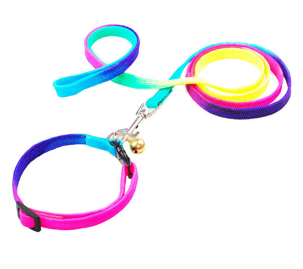 HKM-3920957 Rainbow Color Nylon Cat Leash and Dog Chain, 120cm Length, Adjustable Neck Collar 20-30cm