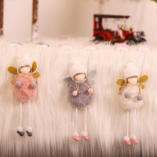 HKM-392147 Cute Mini Girl Angel Pendant in Pink, Grey, and White Flannel - 23x10cm