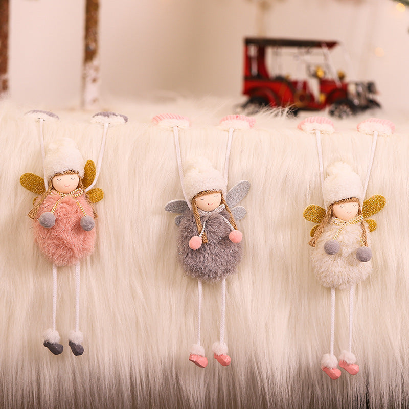 HKM-392147 Cute Mini Girl Angel Pendant in Pink, Grey, and White Flannel - 23x10cm