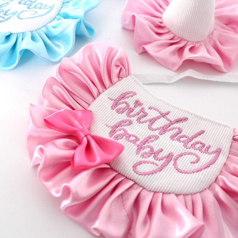 HKM-3922237 Cute Dog Birthday Bib and Hat Set with Embroidery for All Seasons
