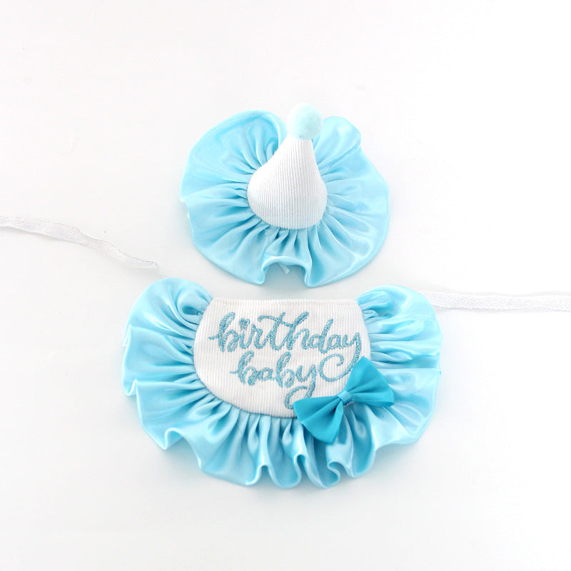 HKM-3922237 Cute Dog Birthday Bib and Hat Set with Embroidery for All Seasons