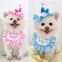 HKM-3922237 Cute Dog Birthday Bib and Hat Set with Embroidery for All Seasons