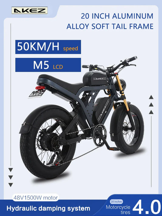 HKM-392339 Portable 1500W 48V Fat Tire Folding Electric Bike with 7-Speed Gear and Hydraulic Disc Brakes