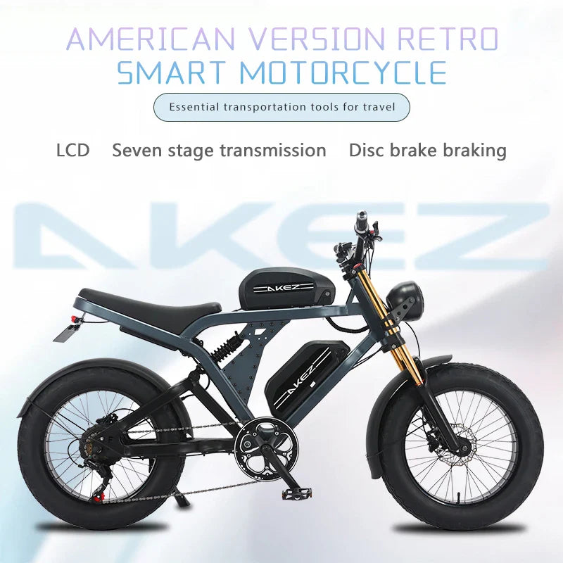 HKM-392339 Portable 1500W 48V Fat Tire Folding Electric Bike with 7-Speed Gear and Hydraulic Disc Brakes