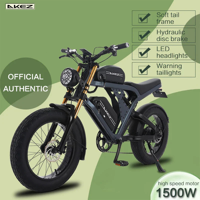 HKM-392339 Portable 1500W 48V Fat Tire Folding Electric Bike with 7-Speed Gear and Hydraulic Disc Brakes