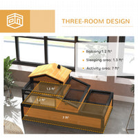 HKM-3925309 3-Room Tortoise Habitat with Balcony, Two Stories, Yellow, 44" x 25.5" x 25"
