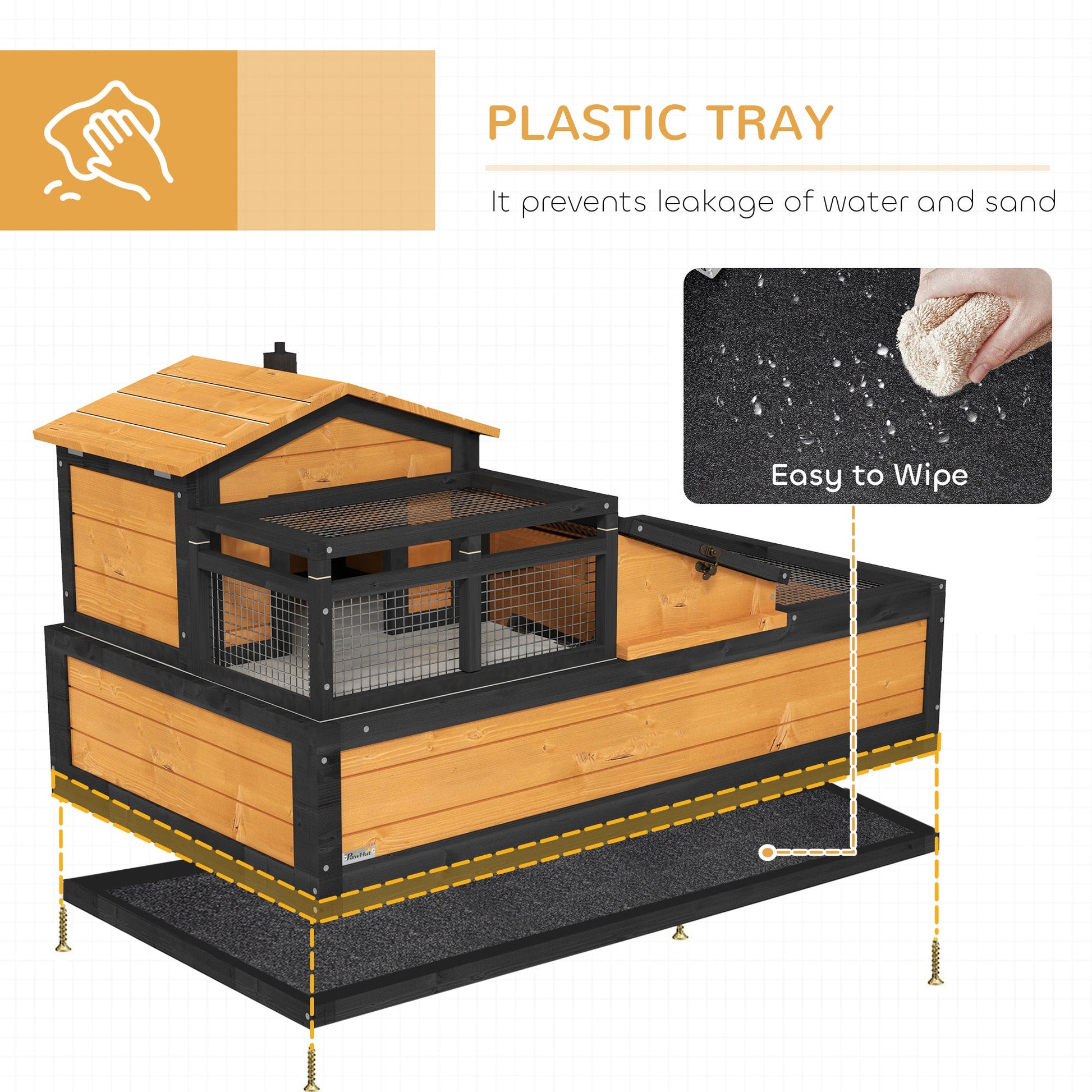 HKM-3925309 3-Room Tortoise Habitat with Balcony, Two Stories, Yellow, 44" x 25.5" x 25"