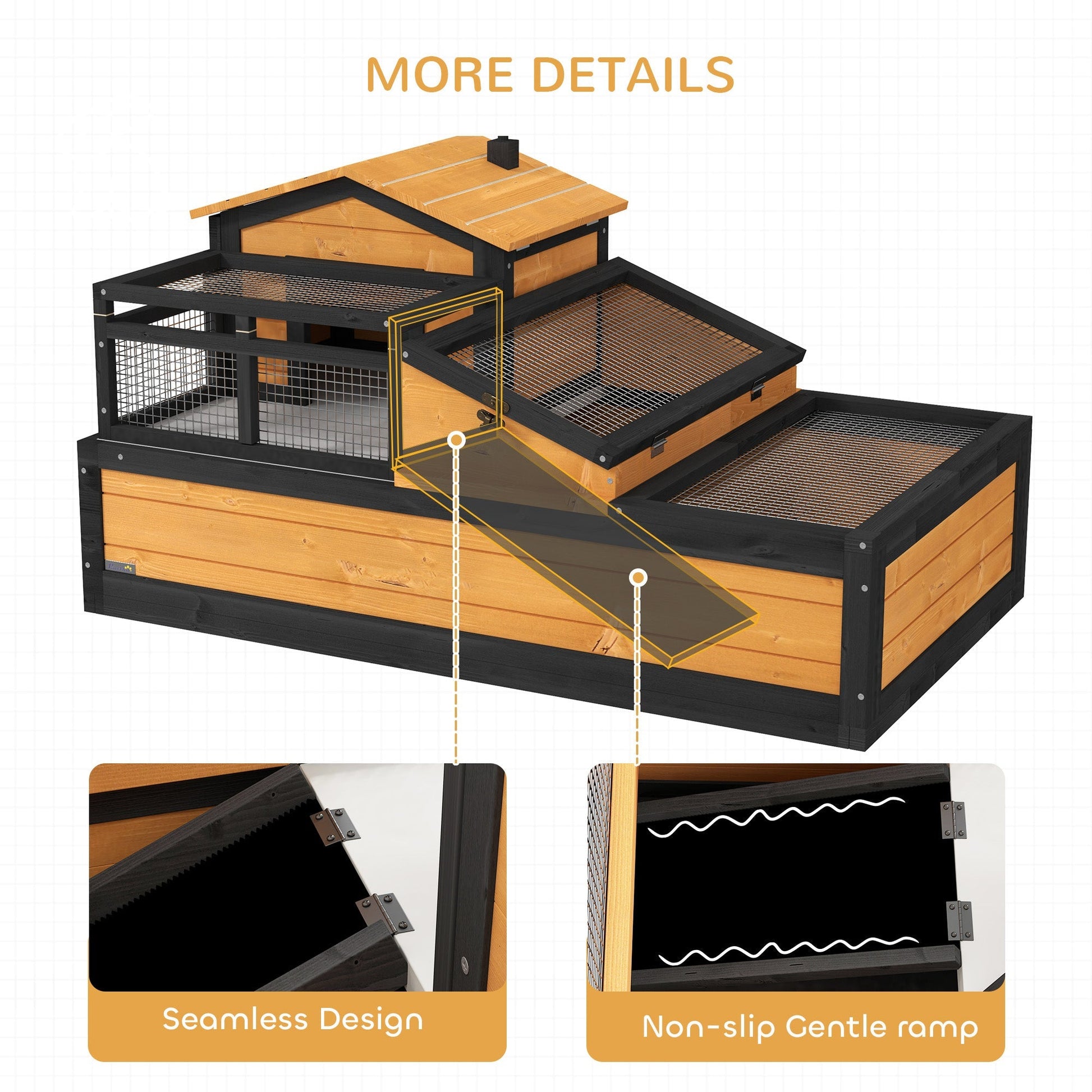 HKM-3925309 3-Room Tortoise Habitat with Balcony, Two Stories, Yellow, 44" x 25.5" x 25"