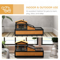 HKM-3925309 3-Room Tortoise Habitat with Balcony, Two Stories, Yellow, 44" x 25.5" x 25"