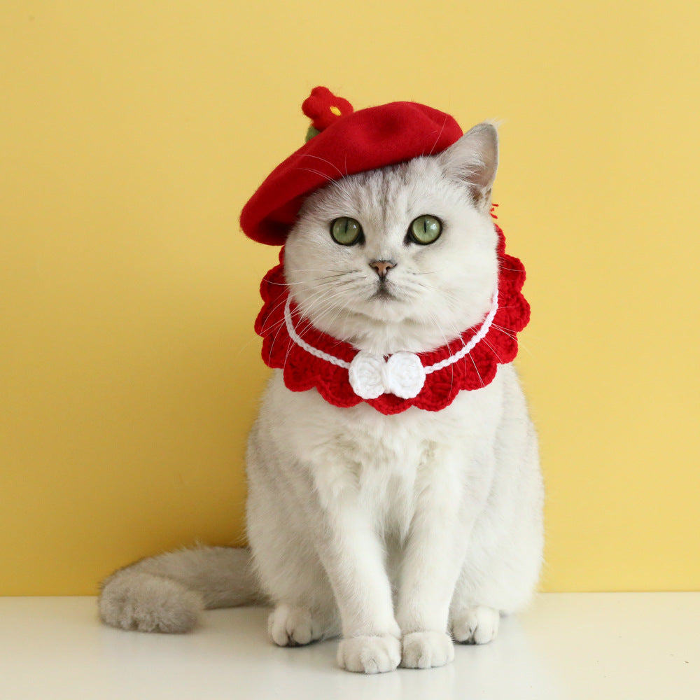 HKM-3926461 Wool Felt Flower Hat for Pets ¨C Red, Yellow, Pink, and White Floral Styles