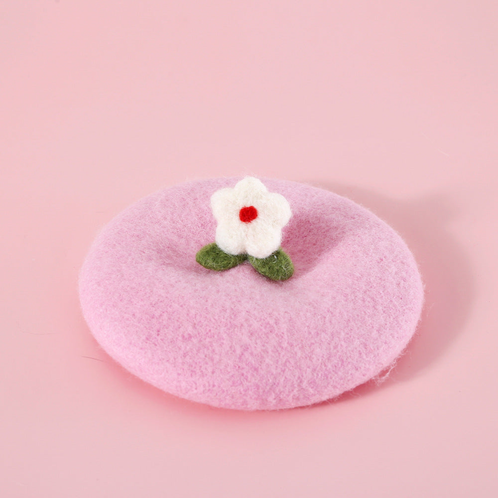 HKM-3926461 Wool Felt Flower Hat for Pets ¨C Red, Yellow, Pink, and White Floral Styles