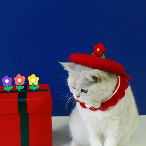 HKM-3926461 Wool Felt Flower Hat for Pets ¨C Red, Yellow, Pink, and White Floral Styles