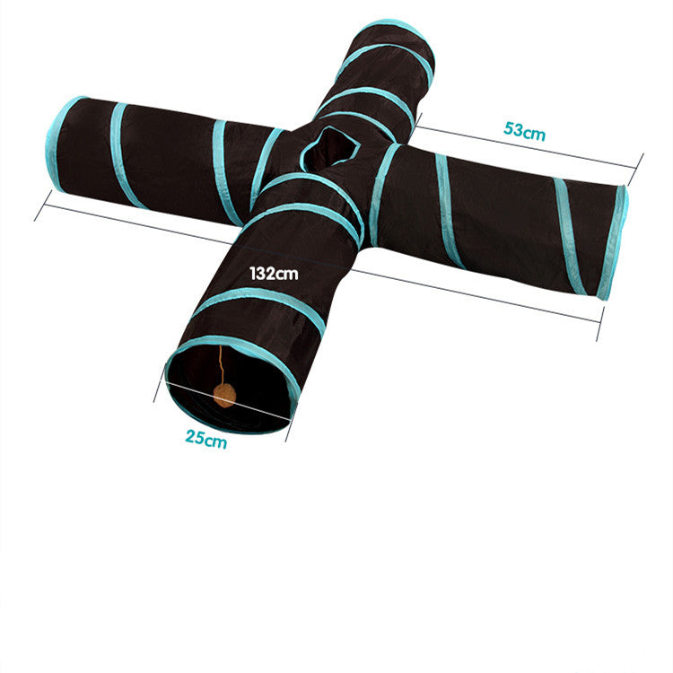 HKM-3926717 Foldable Pet Passage Toy for Cats and Small Dogs - Four-Way Design, Easy to Carry, Poly Fabric