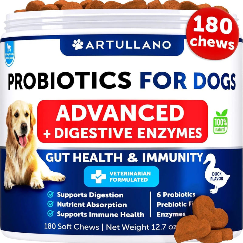 HKM-3927485 Duck Flavored Probiotics for Dogs - Supports Gut Health, Immune System, and Digestive Balance in Chewable Form, 180 Count