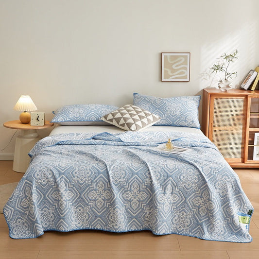 HKM-392851 Double-Sided Knitted Cotton Blanket in Solid Colors and Floral Patterns - Available in Multiple Sizes