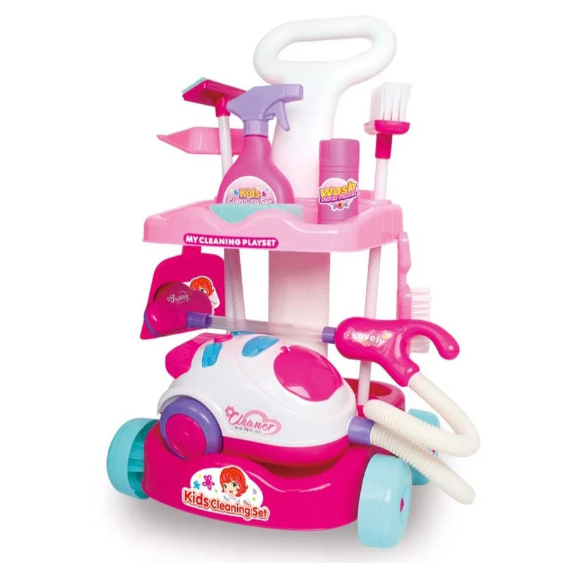 HKM-392851 Kids Electric Vacuum Cleaning Cart Toy Set for Pretend Play 2-4 Years