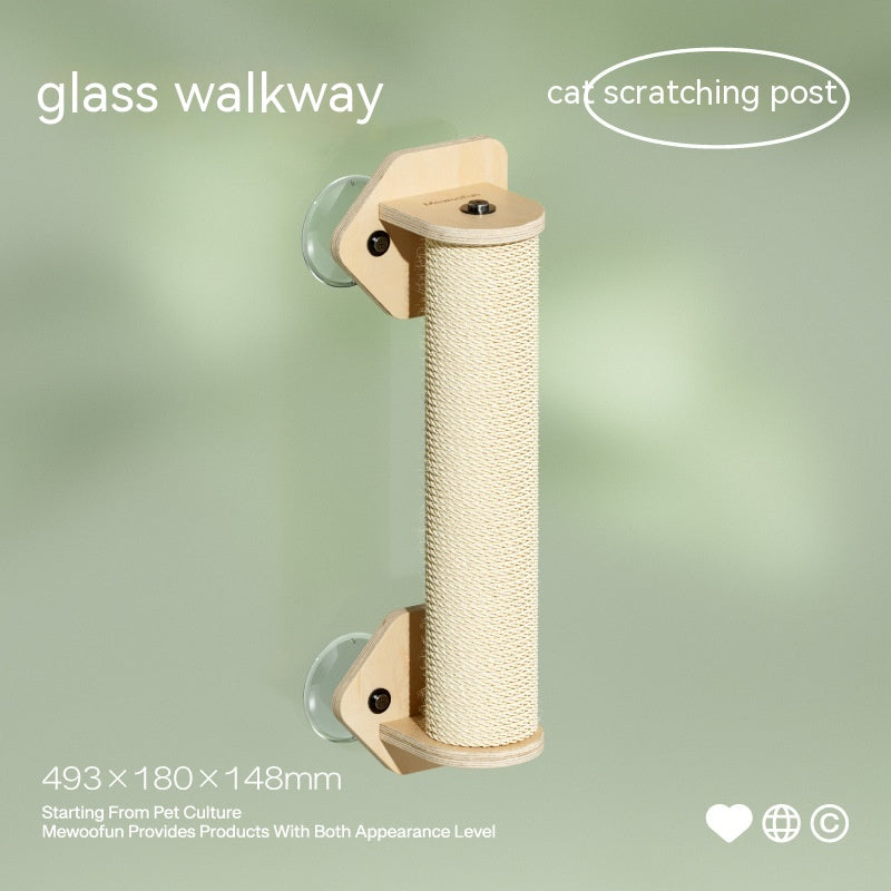 HKM-3929021 Glass Wall Chamfer Cat Scratch Tree with Strong Adhesive Suckers and Simple Design