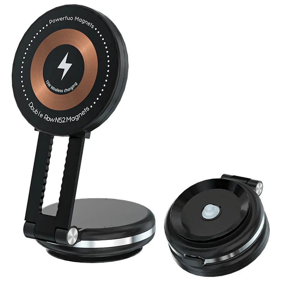 HKM-392915 Double-Sided Magnetic Suction Cup Phone Holder with 15W Wireless Charger for Car Dashboard