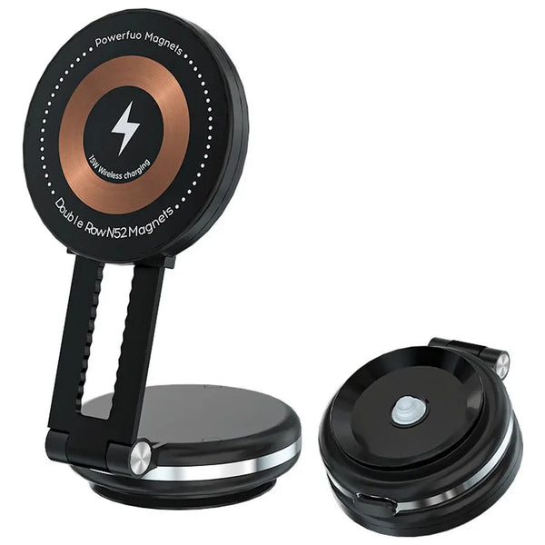 HKM-392915 Double-Sided Magnetic Suction Cup Phone Holder with 15W Wireless Charger for Car Dashboard