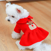 HKM-3929789 Warm Elk Design Dog Skirt and Hoodie Outfit - Stylish Polyester Dog Apparel for Winter