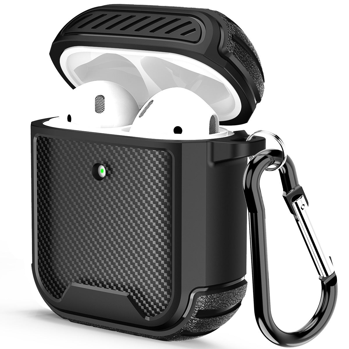 HKM-393043 Carbon Fiber Style AirPods Pro Case with Carabiner - Compatible with AirPods 1st & 2nd Generation