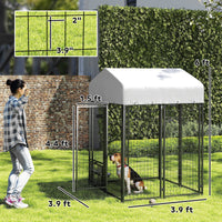 HKM-3931069 Outdoor Dog Kennel with Rotating Bowl Holder and Adjustable Feeding Racks, 3.9' x 3.9' x 6'
