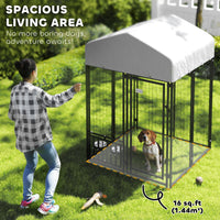 HKM-3931069 Outdoor Dog Kennel with Rotating Bowl Holder and Adjustable Feeding Racks, 3.9' x 3.9' x 6'