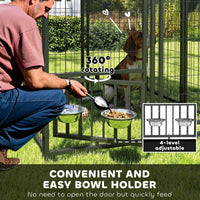 HKM-3931069 Outdoor Dog Kennel with Rotating Bowl Holder and Adjustable Feeding Racks, 3.9' x 3.9' x 6'
