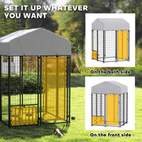 HKM-3931069 Outdoor Dog Kennel with Rotating Bowl Holder and Adjustable Feeding Racks, 3.9' x 3.9' x 6'