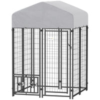 HKM-3931069 Outdoor Dog Kennel with Rotating Bowl Holder and Adjustable Feeding Racks, 3.9' x 3.9' x 6'