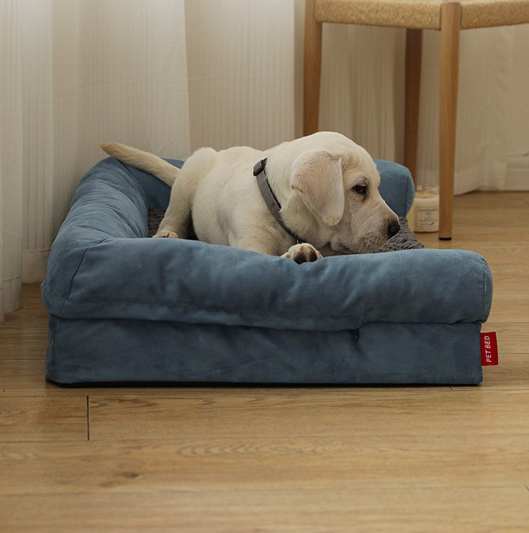 HKM-3931453 Waterproof Removable Suede Cotton Fleece Kennel in Coffee, Navy, and Silver - Multiple Sizes Available