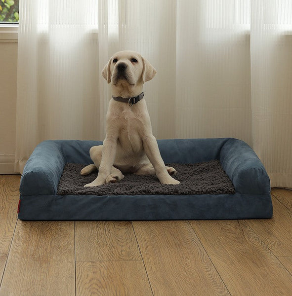 HKM-3931453 Waterproof Removable Suede Cotton Fleece Kennel in Coffee, Navy, and Silver - Multiple Sizes Available