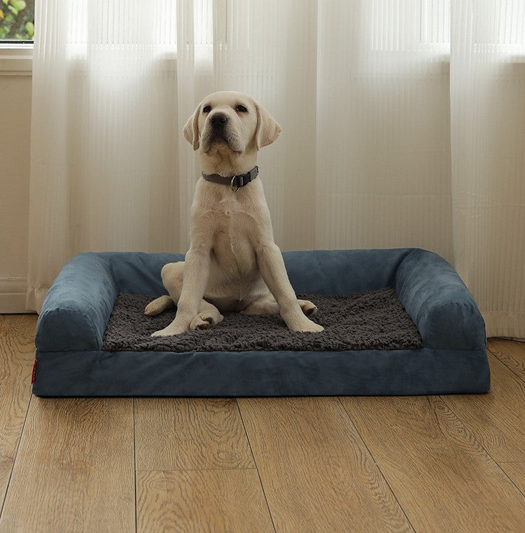 HKM-3931453 Waterproof Removable Suede Cotton Fleece Kennel in Coffee, Navy, and Silver - Multiple Sizes Available