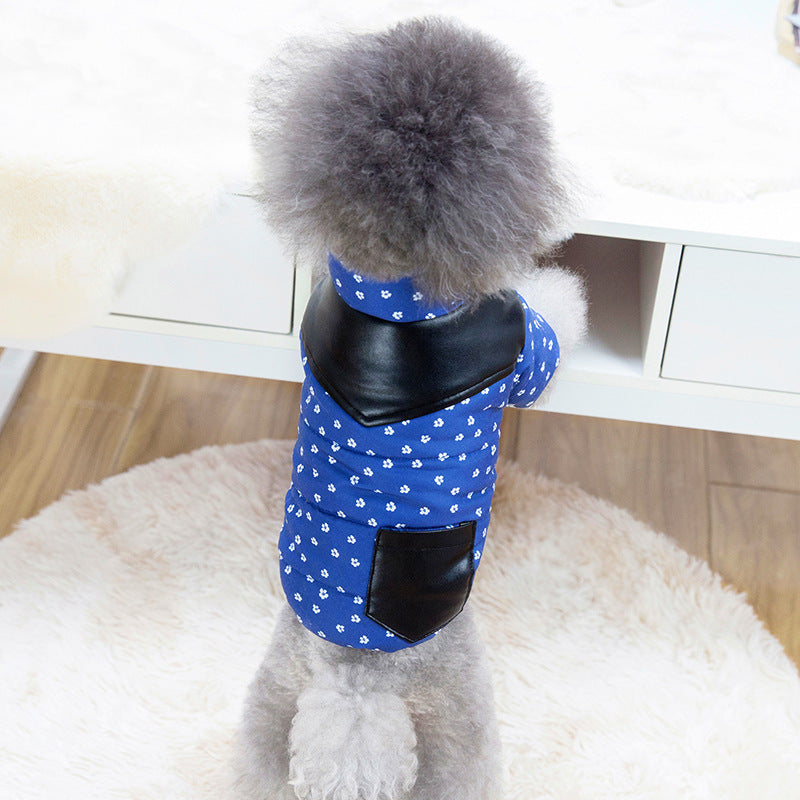 HKM-3933757 Casual Dog Jumpsuit with Leather Stitching and Plush Lining in Khaki and Blue
