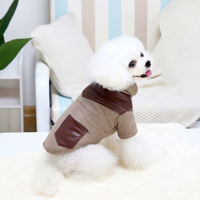 HKM-3933757 Casual Dog Jumpsuit with Leather Stitching and Plush Lining in Khaki and Blue