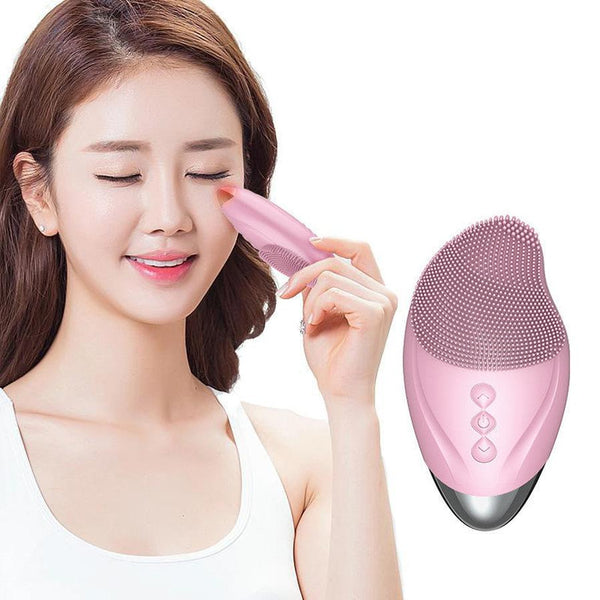 HKM-393427 Heated Electric Silicone Cleansing Instrument with Ultrasonic Vibration - Portable 3-in-1 Facial Cleaner in Multiple Colors