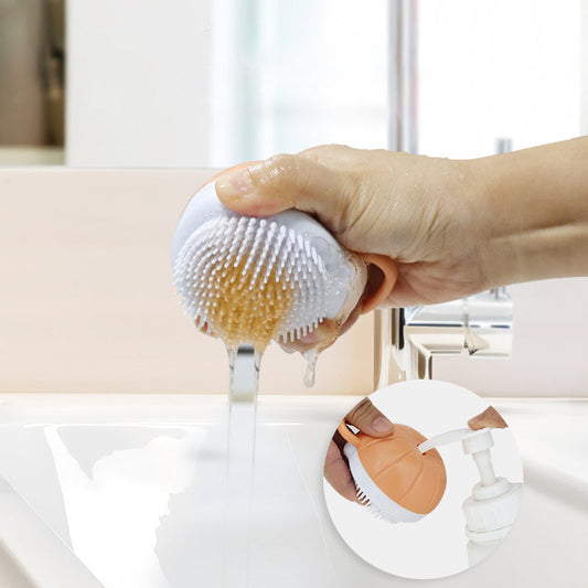 HKM-3935037 Silicone Dog Bath Brush with Shampoo Dispenser and Massage Bristles for Effective Pet Grooming