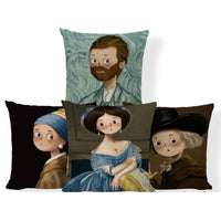 HKM-393555 Cartoon Girl Printed Pillowcase in Geometric Abstract Design, 45x45cm Polyester Linen Cushion Cover