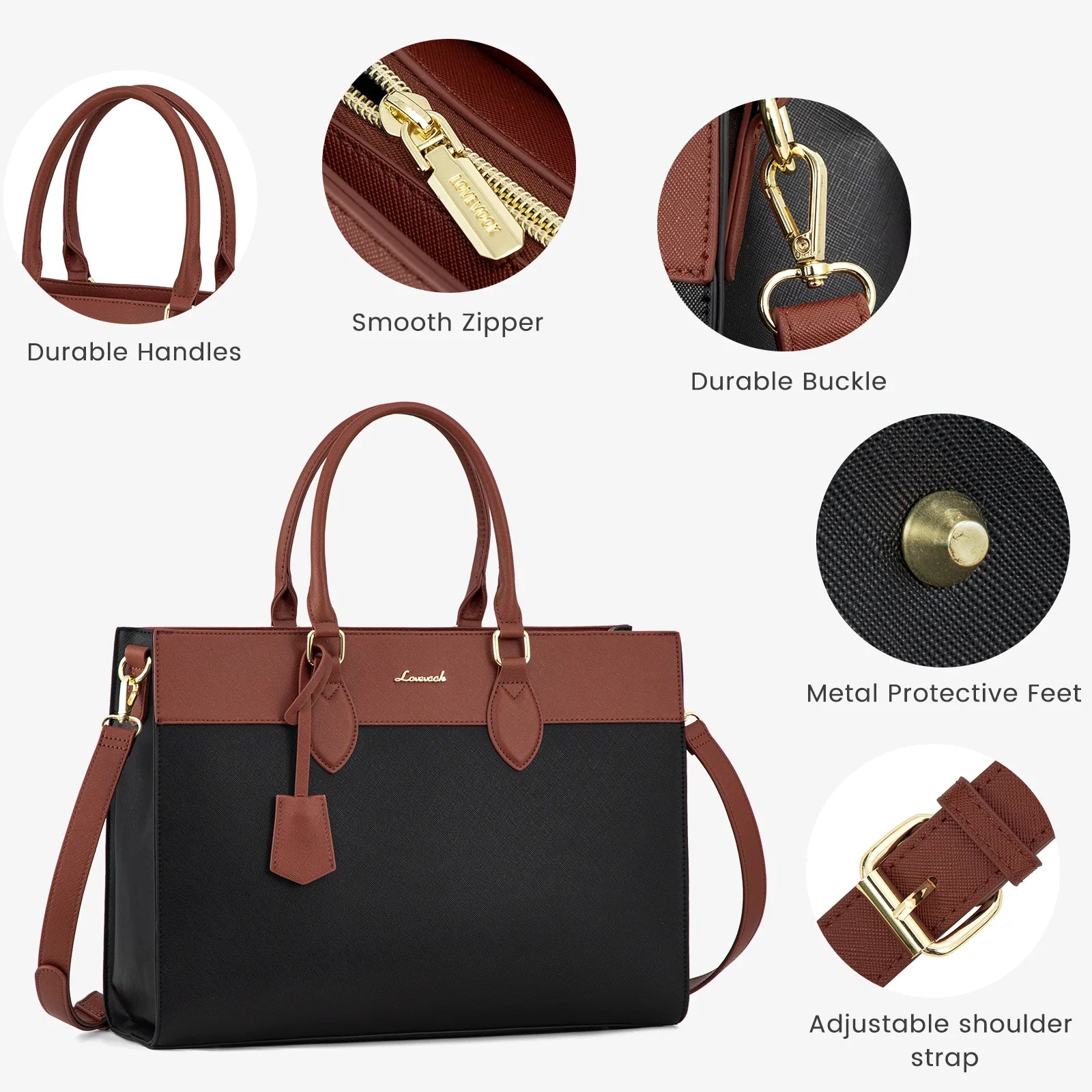 HKM-393555 Stylish 15.6 Inch Laptop Tote Bag for Women – Waterproof Leather Briefcase for Office and Work