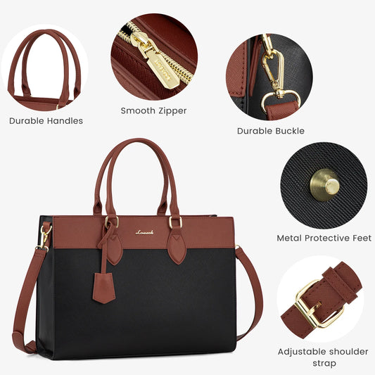HKM-393555 Stylish 15.6 Inch Laptop Tote Bag for Women – Waterproof Leather Briefcase for Office and Work