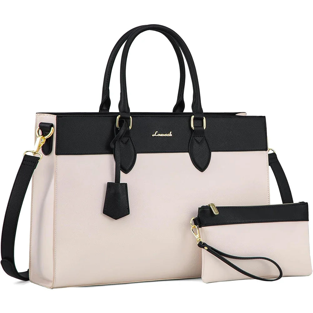 HKM-393555 Stylish 15.6 Inch Laptop Tote Bag for Women – Waterproof Leather Briefcase for Office and Work