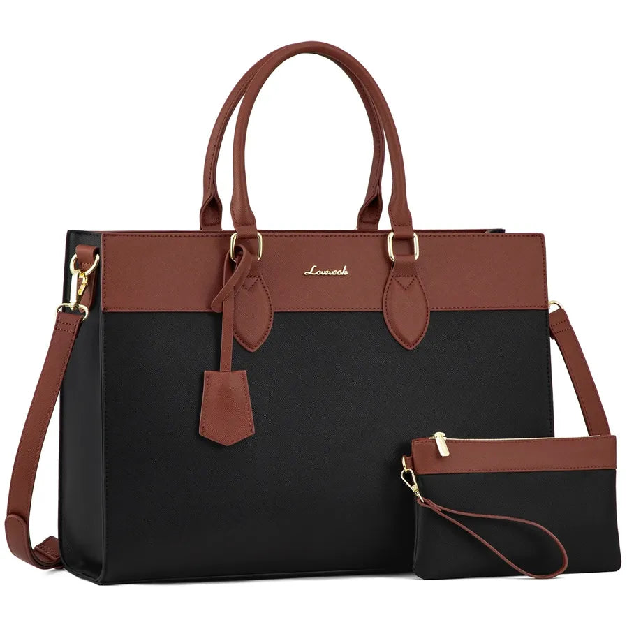 HKM-393555 Stylish 15.6 Inch Laptop Tote Bag for Women – Waterproof Leather Briefcase for Office and Work