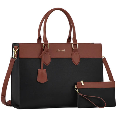 HKM-393555 Stylish 15.6 Inch Laptop Tote Bag for Women – Waterproof Leather Briefcase for Office and Work