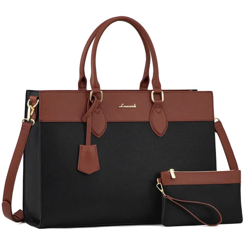 HKM-393555 Stylish 15.6 Inch Laptop Tote Bag for Women – Waterproof Leather Briefcase for Office and Work